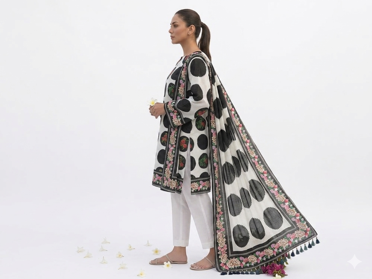 Premium Italian Printed Lawn – 3 Piece Unstitched Suit