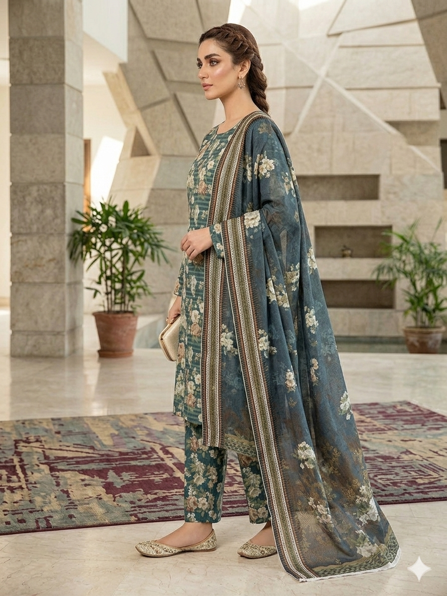 Premium Italian Printed Lawn – 3 Piece Unstitched Suit