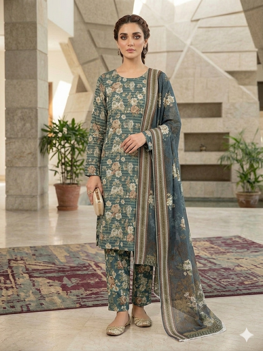 Premium Italian Printed Lawn – 3 Piece Unstitched Suit