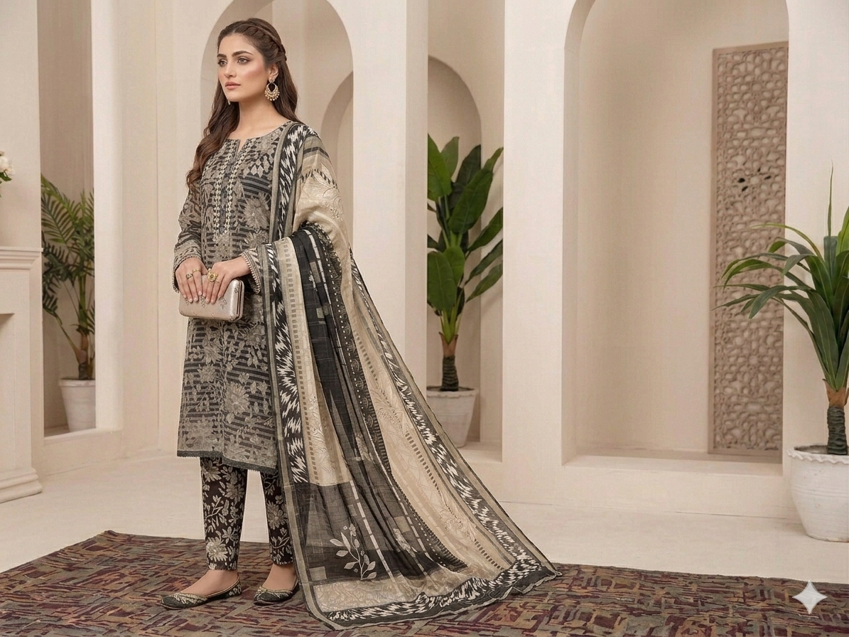 Premium Italian Printed Lawn – 3 Piece Unstitched Suit