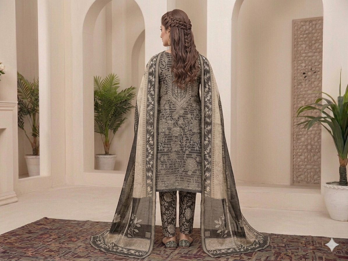 Premium Italian Printed Lawn – 3 Piece Unstitched Suit