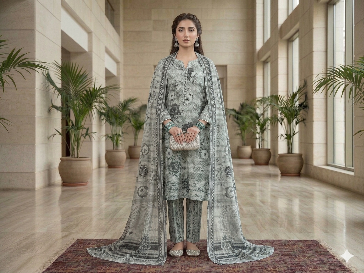 Premium Italian Printed Lawn – 3 Piece Unstitched Suit