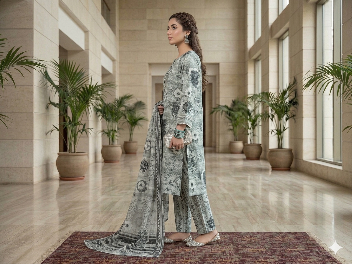 Premium Italian Printed Lawn – 3 Piece Unstitched Suit