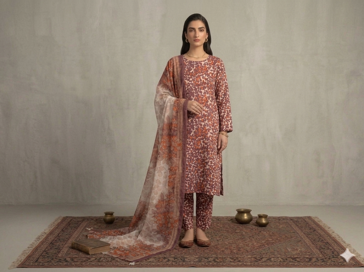 Premium Italian Printed Lawn – 3 Piece Unstitched Suit