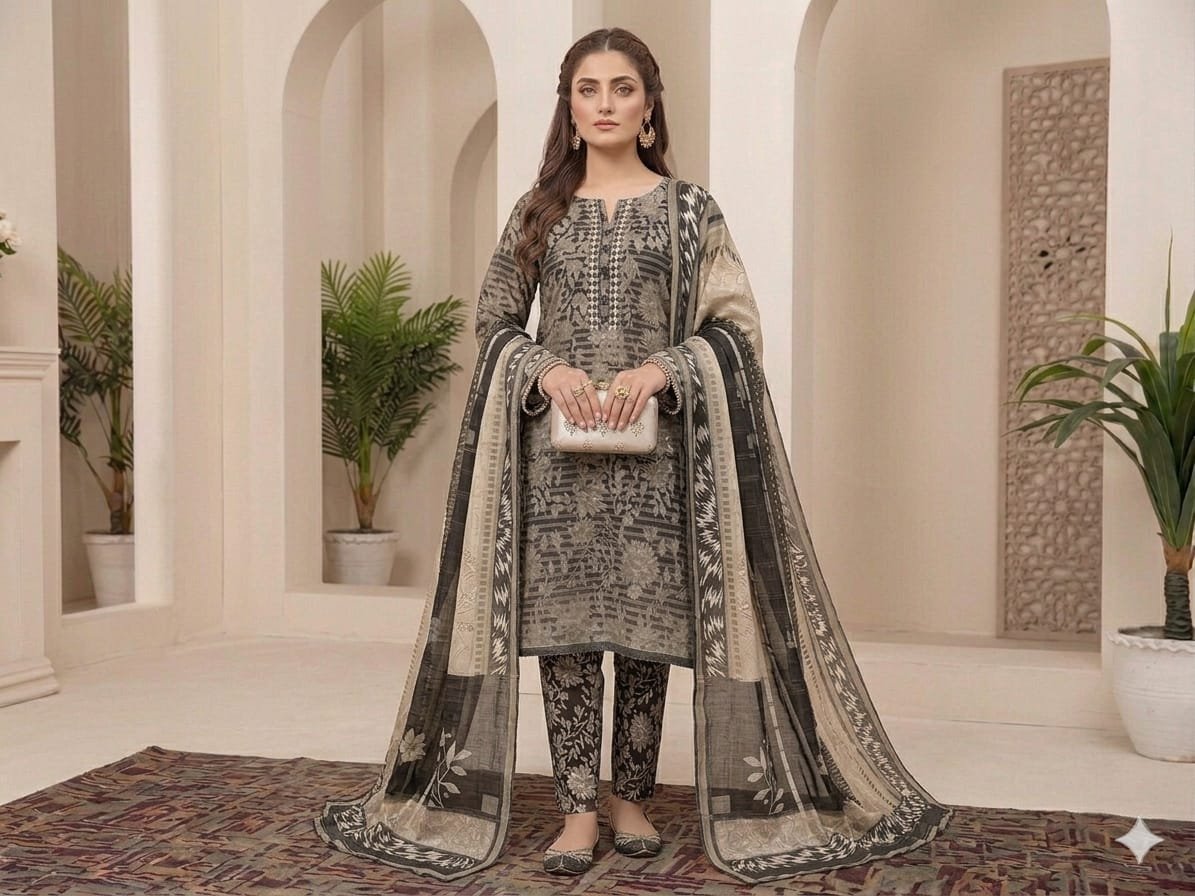 Premium Italian Printed Lawn – 3 Piece Unstitched Suit