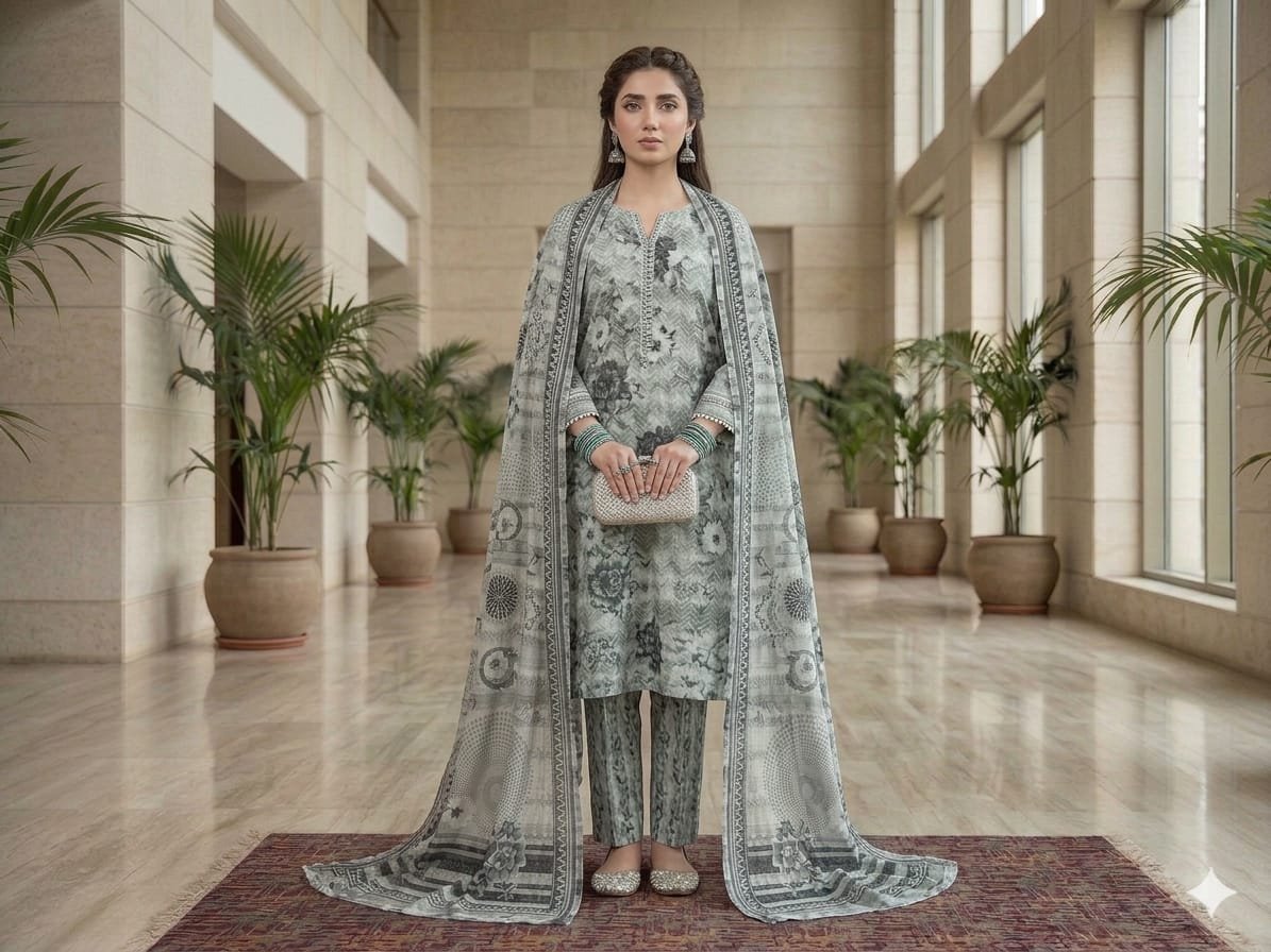 Premium Italian Printed Lawn – 3 Piece Unstitched Suit