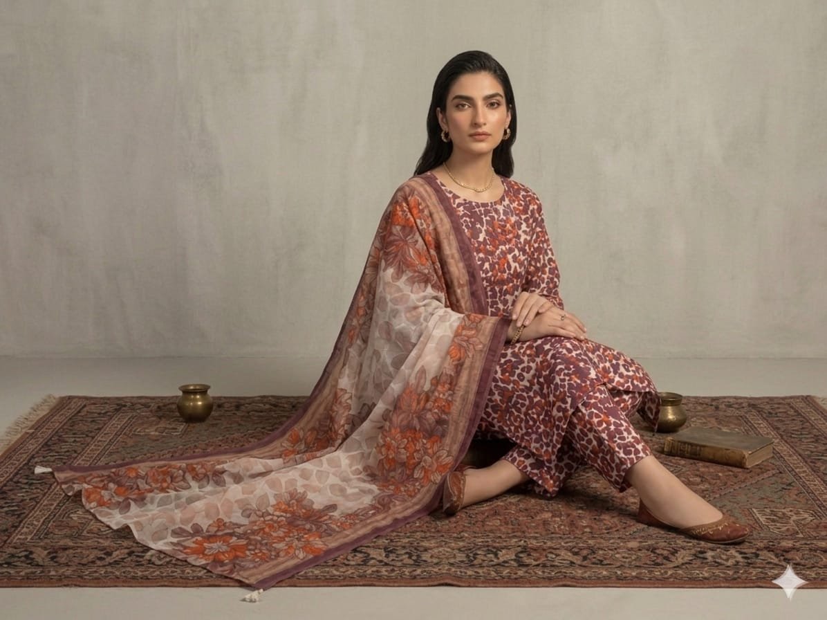 Premium Italian Printed Lawn – 3 Piece Unstitched Suit